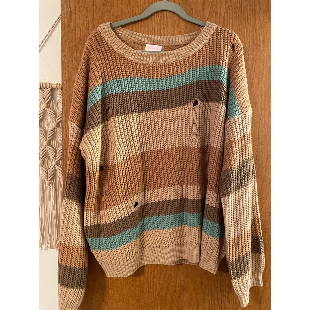 Pink Lily Boutique distressed colorblock sweater